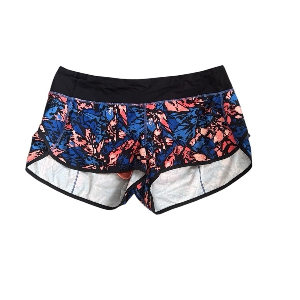 Lululemon Speed Short Paint Storm Harbor Blue Multi / Black Sz 10 Lined